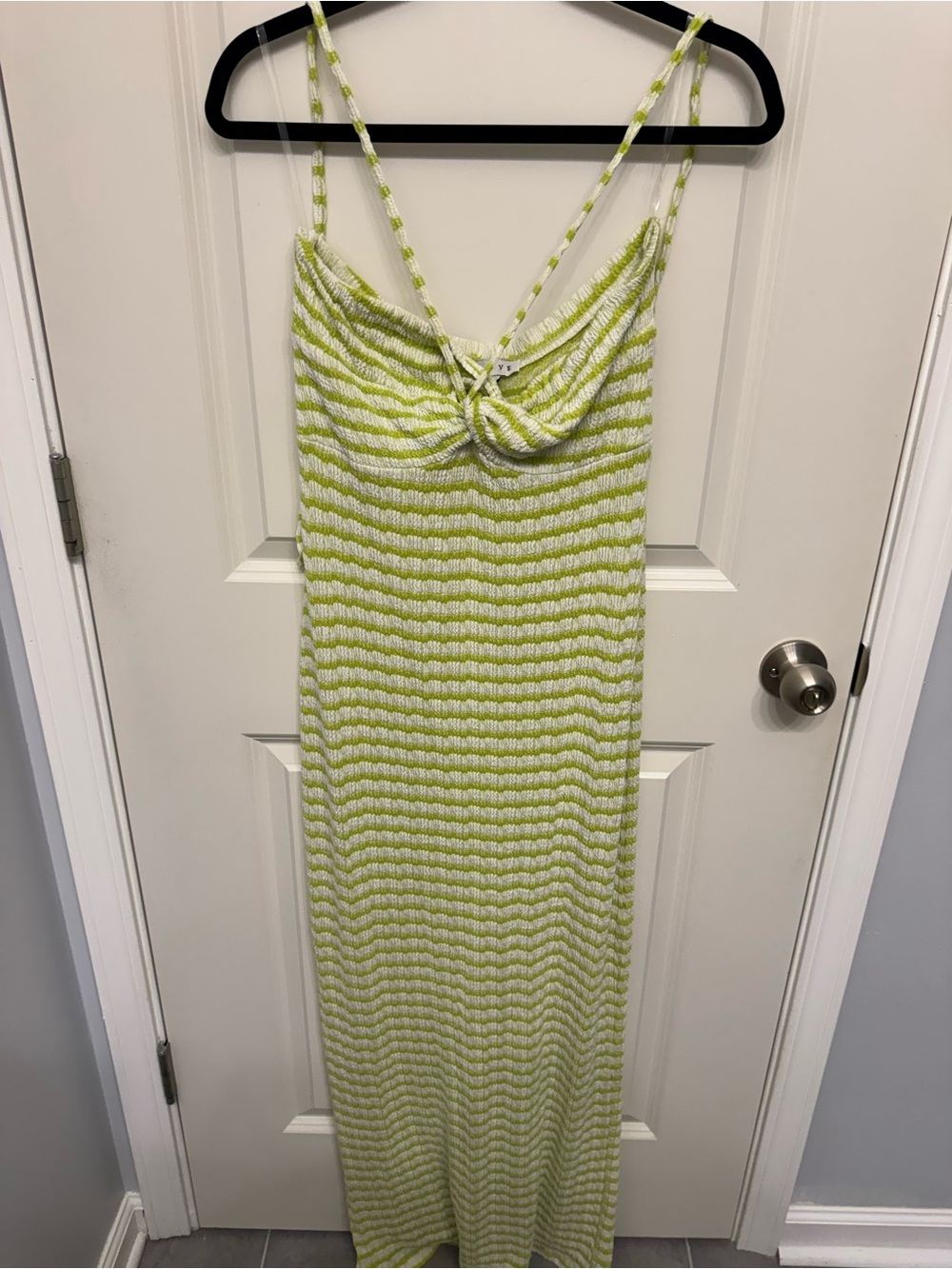 HYFVE White and Lime Green Textured Knit Maxi Dress
